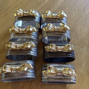 Vintage Lot of (8) Metal  Napkin Rings w/ Brass Bows